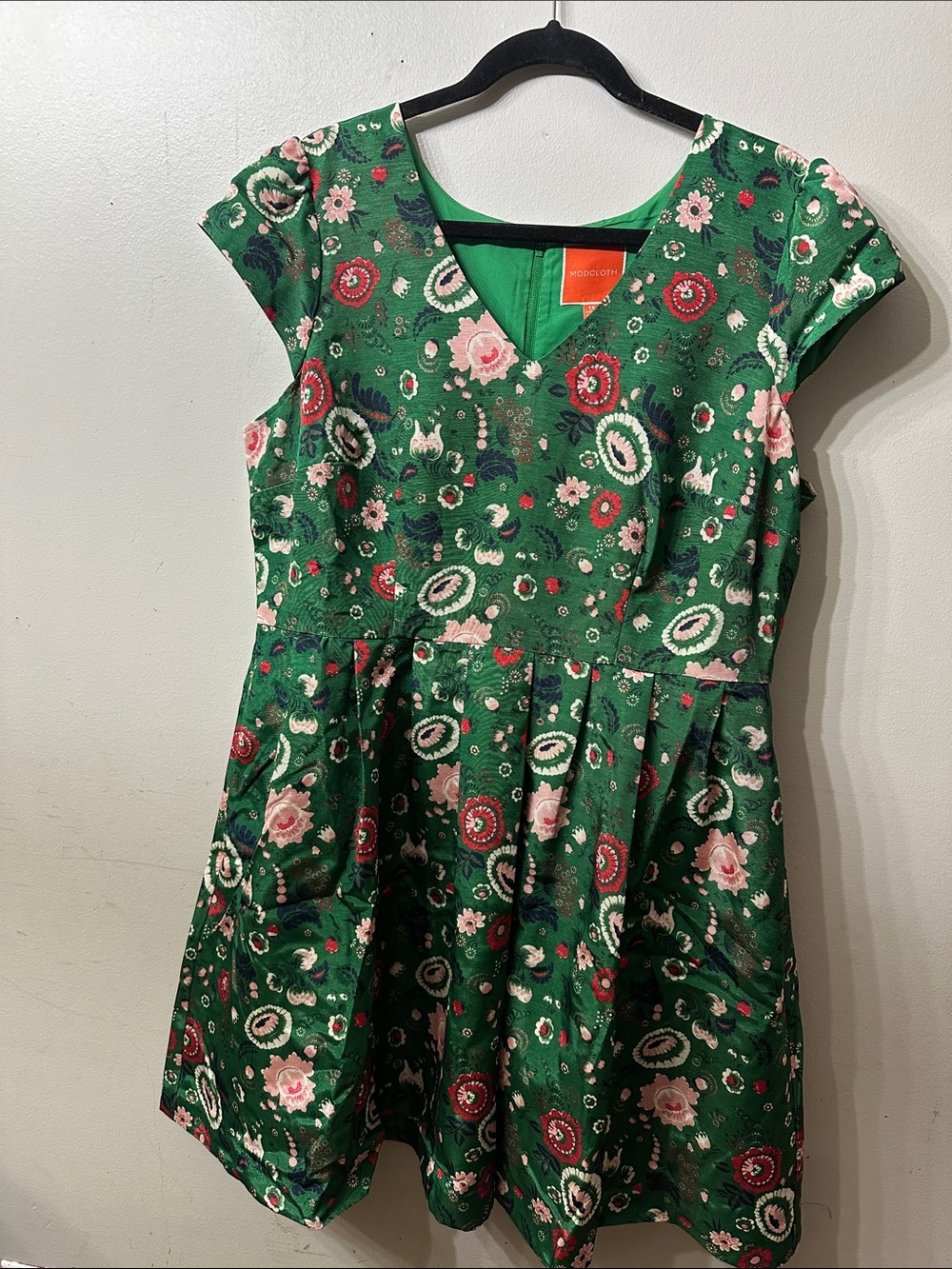NWOT ModCloth Green Floral Paisley Fit & Flare Dress 1X Cottagecore Retro